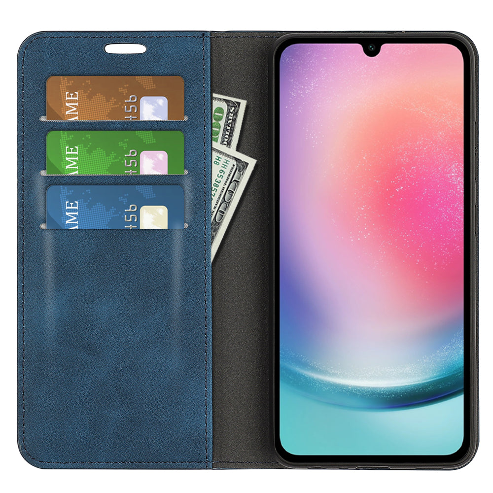 For Samsung Galaxy A16 5G / A16 4G Case Skin-Touch Leather Wallet Phone Cover - Blue