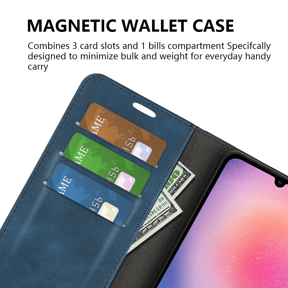 For Samsung Galaxy A16 5G / A16 4G Case Skin-Touch Leather Wallet Phone Cover - Blue