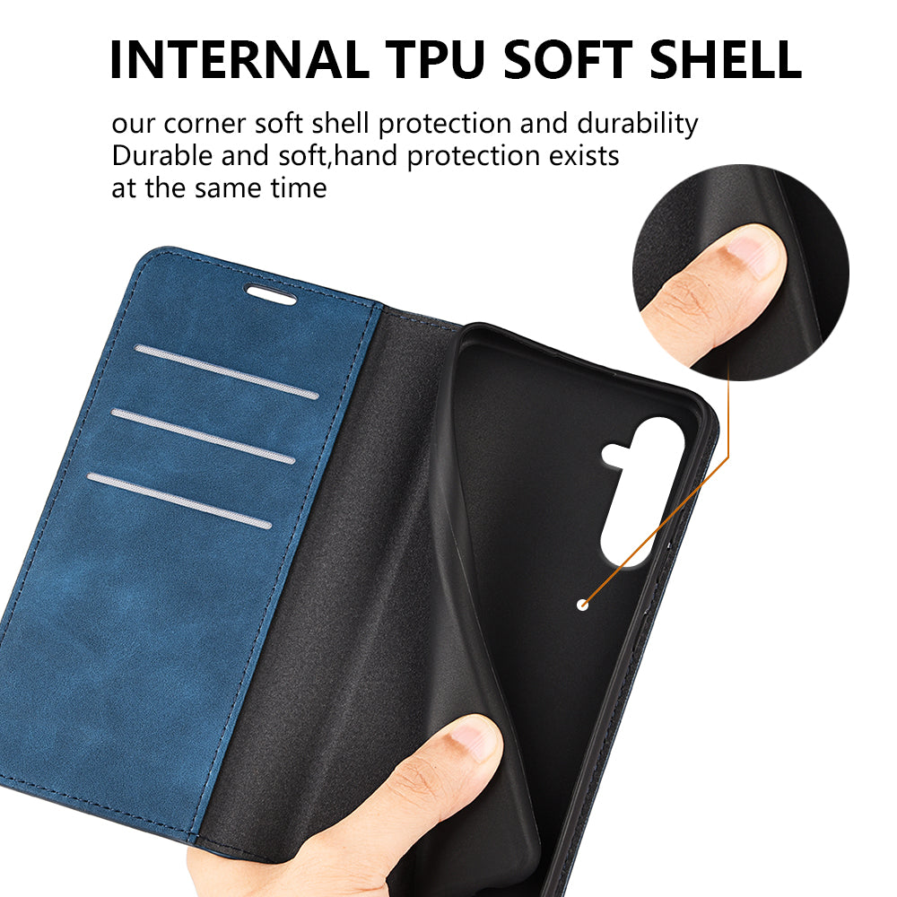 For Samsung Galaxy A16 5G / A16 4G Case Skin-Touch Leather Wallet Phone Cover - Blue