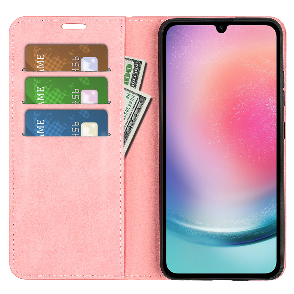 For Samsung Galaxy A16 5G / A16 4G Case Skin-Touch Leather Wallet Phone Cover - Pink