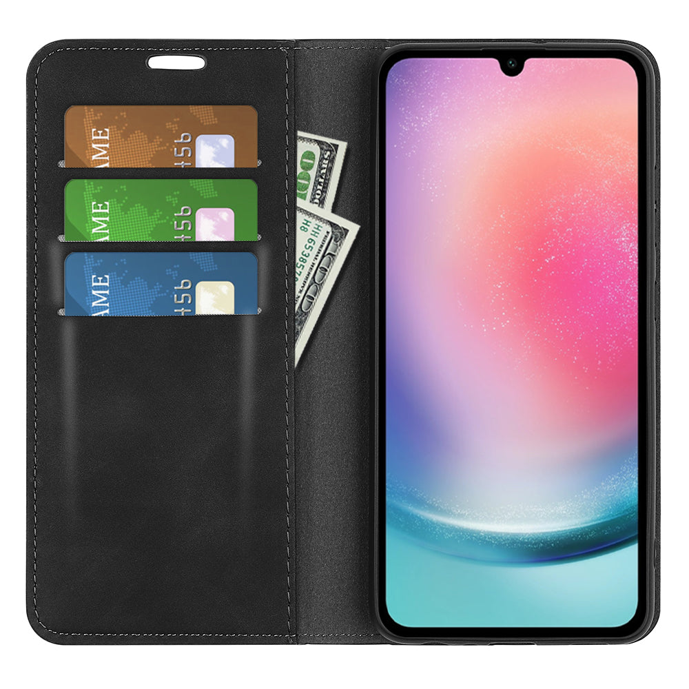 For Samsung Galaxy A16 5G / A16 4G Case Skin-Touch Leather Wallet Phone Cover - Black