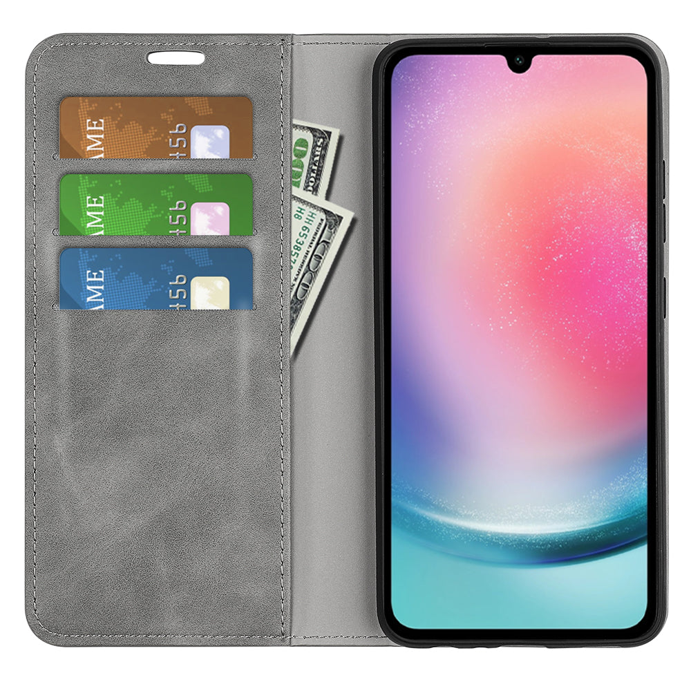 For Samsung Galaxy A16 5G / A16 4G Case Skin-Touch Leather Wallet Phone Cover - Grey