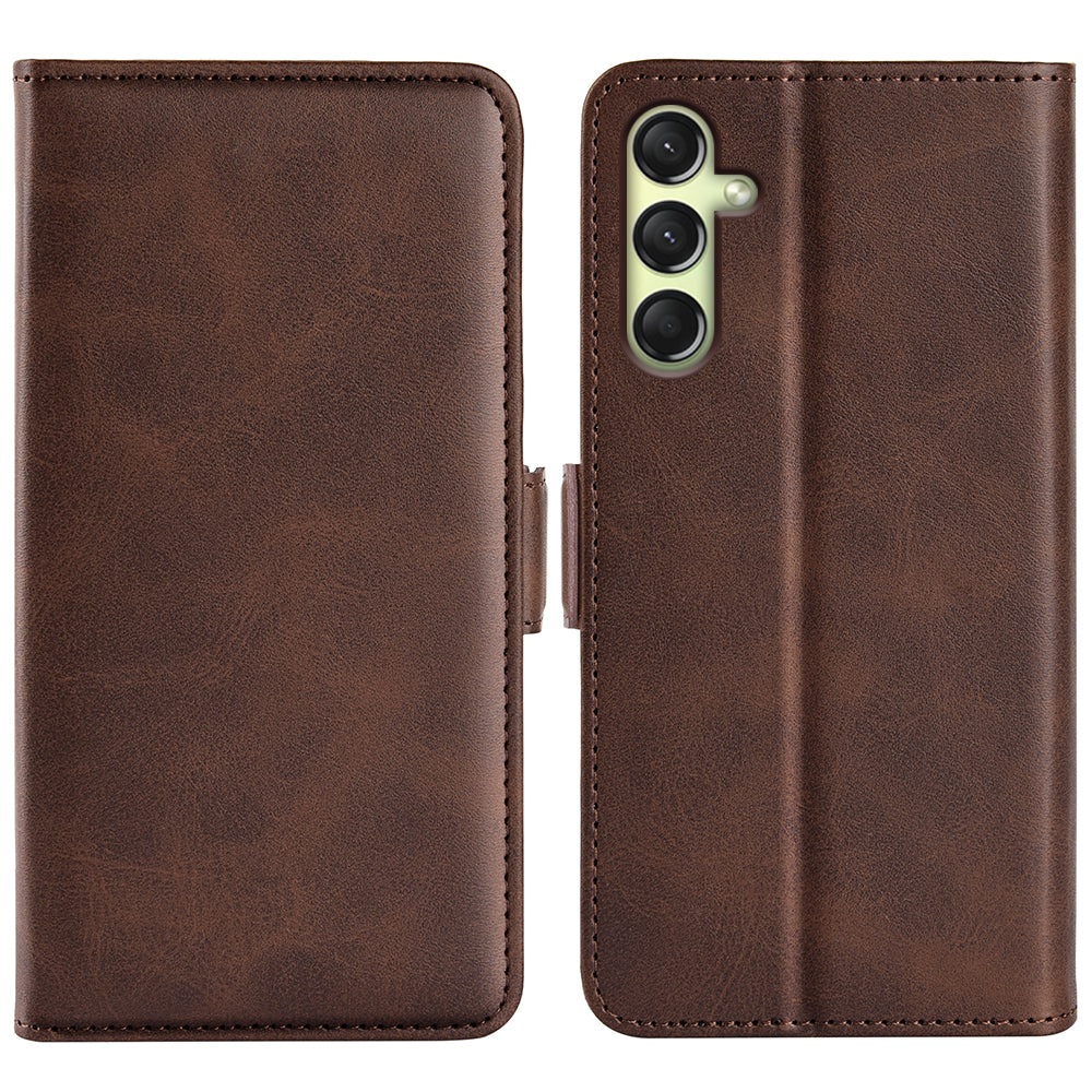 For Samsung Galaxy A16 5G / A16 4G Stand Case Calf Texture Leather Wallet Phone Cover - Brown