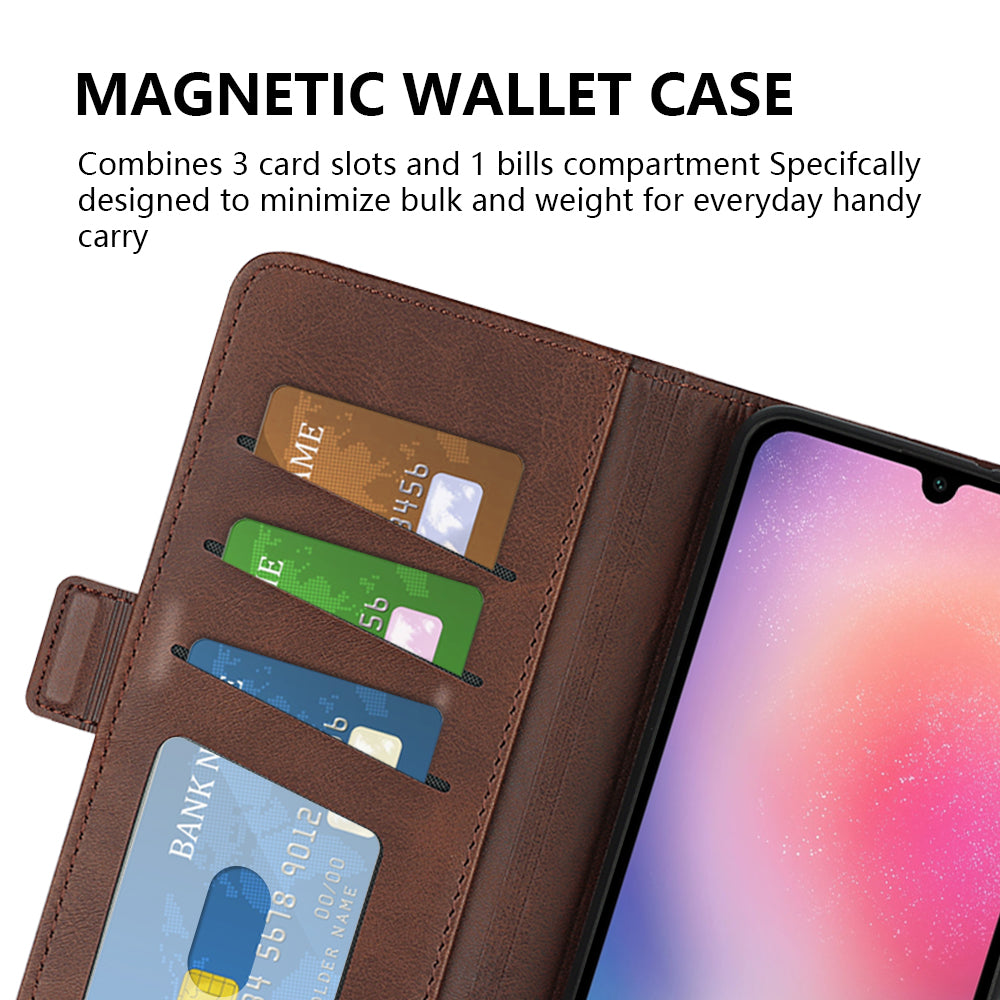 For Samsung Galaxy A16 5G / A16 4G Stand Case Calf Texture Leather Wallet Phone Cover - Brown