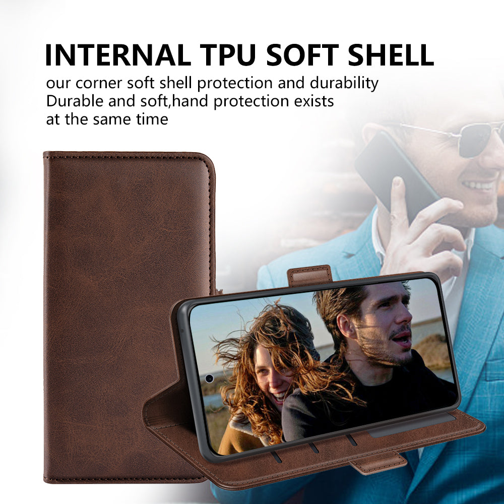 For Samsung Galaxy A16 5G / A16 4G Stand Case Calf Texture Leather Wallet Phone Cover - Brown