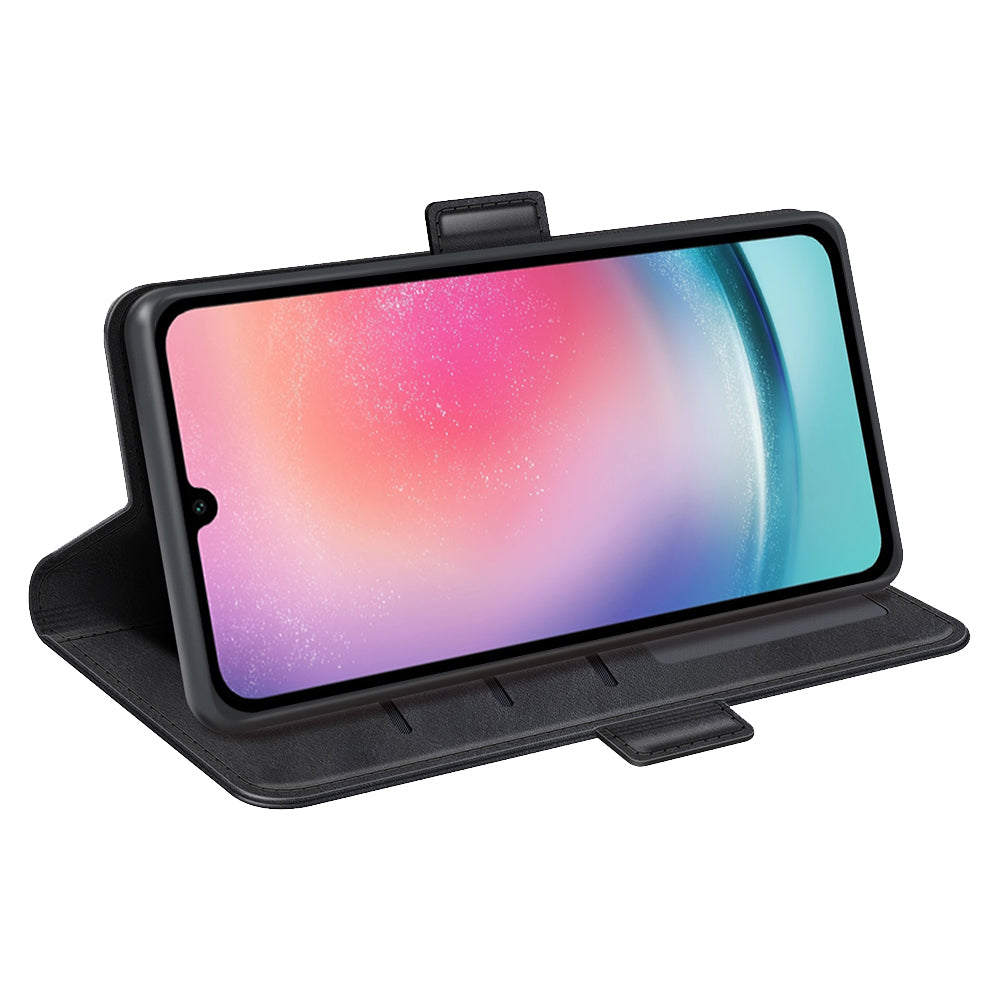 For Samsung Galaxy A16 5G / A16 4G Stand Case Calf Texture Leather Wallet Phone Cover - Black