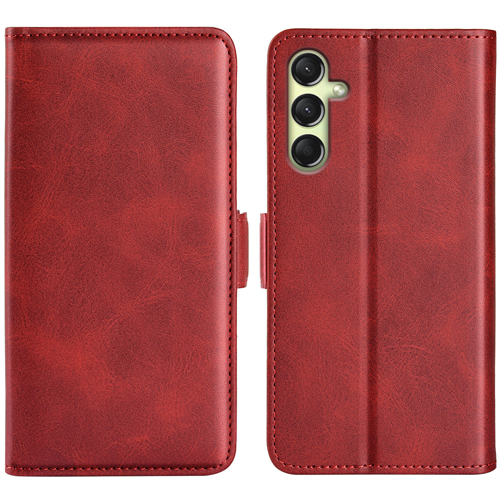 For Samsung Galaxy A16 5G / A16 4G Stand Case Calf Texture Leather Wallet Phone Cover - Red