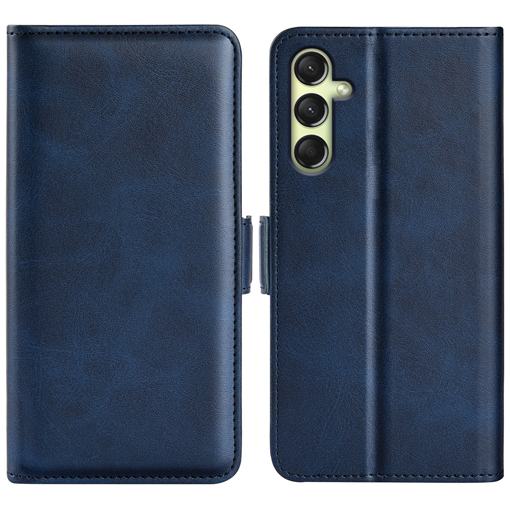 For Samsung Galaxy A16 5G / A16 4G Stand Case Calf Texture Leather Wallet Phone Cover - Blue