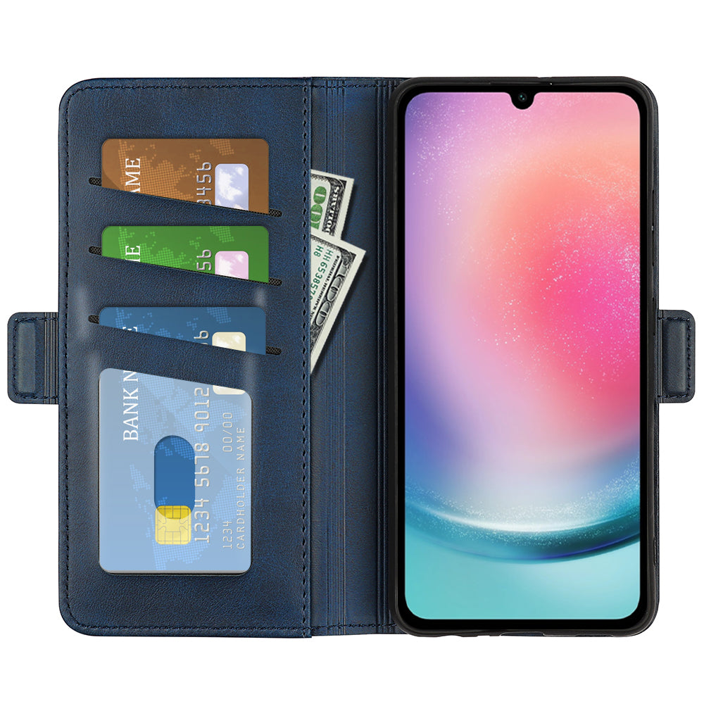 For Samsung Galaxy A16 5G / A16 4G Stand Case Calf Texture Leather Wallet Phone Cover - Blue