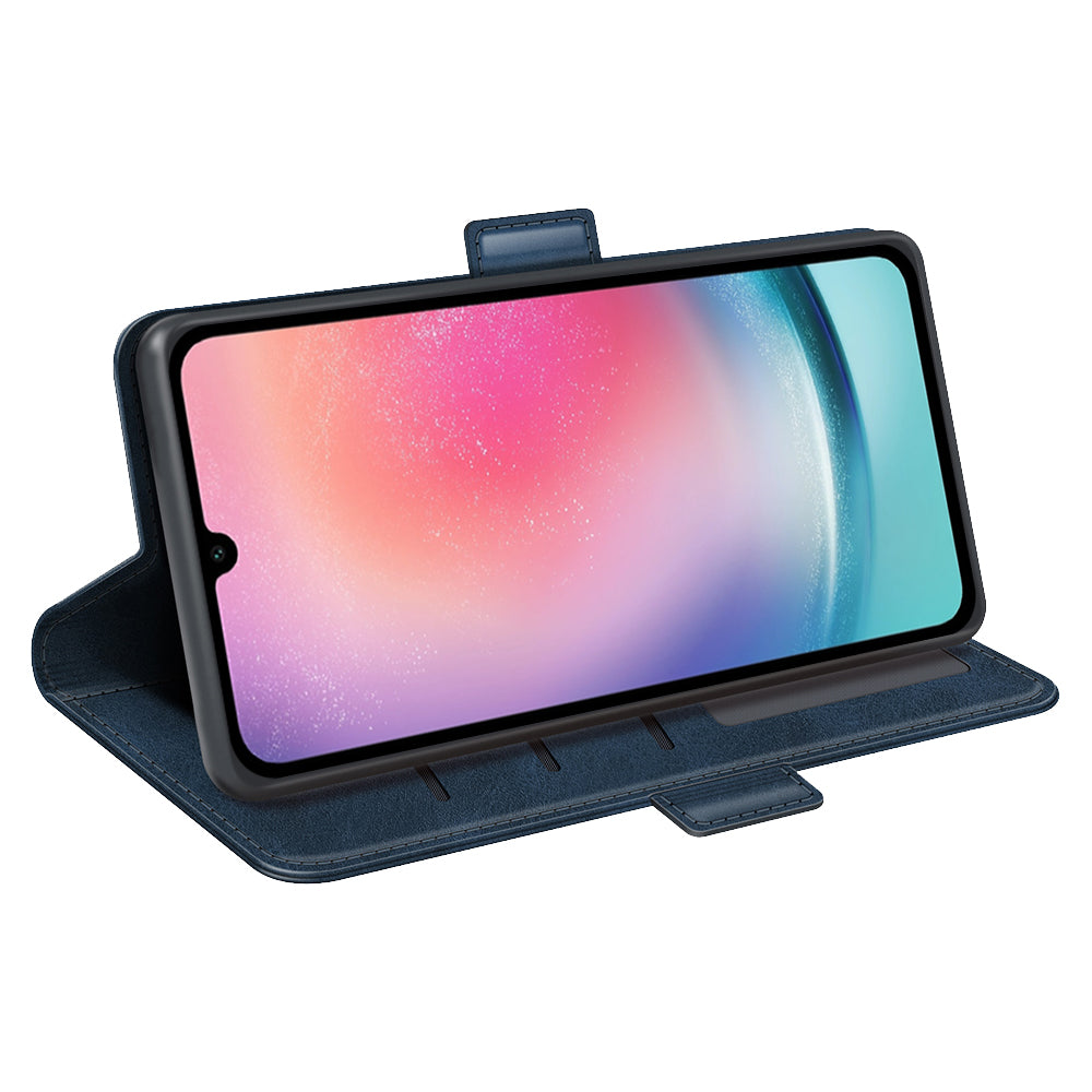 For Samsung Galaxy A16 5G / A16 4G Stand Case Calf Texture Leather Wallet Phone Cover - Blue