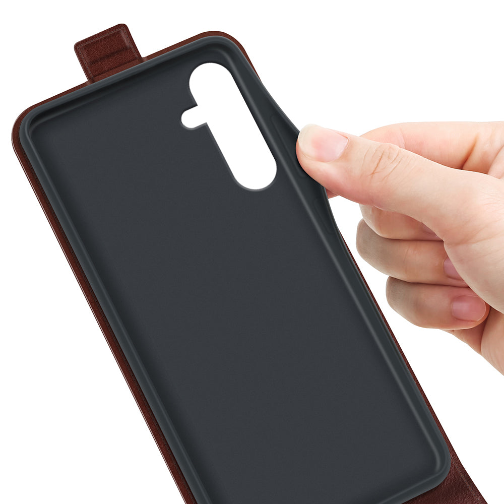 For Samsung Galaxy A16 5G / A16 4G Case with Card Slots Vertical Flip Leather Phone Cover - Brown
