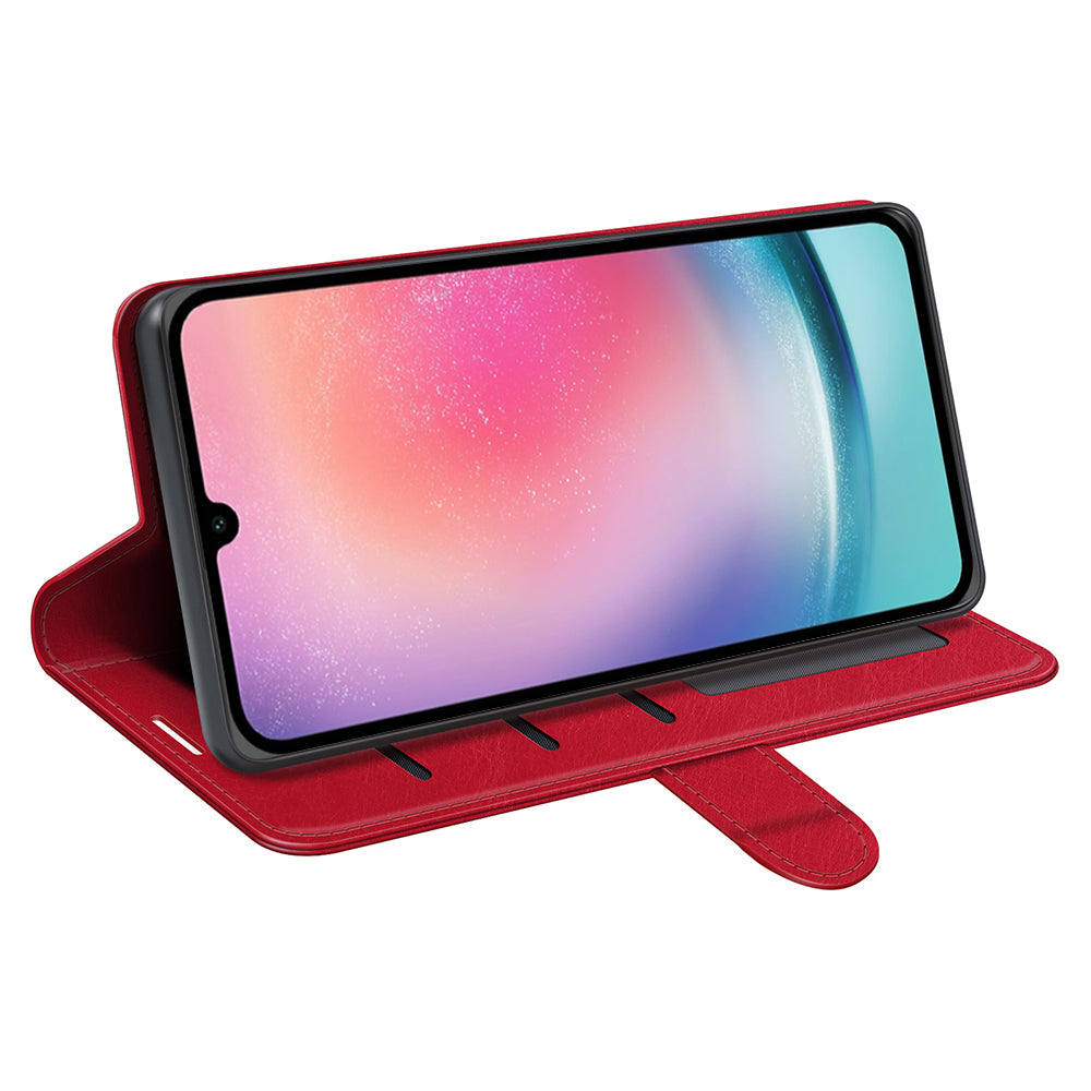 For Samsung Galaxy A16 5G / A16 4G Wallet Case Crazy Horse Texture Stand Leather Phone Cover - Red