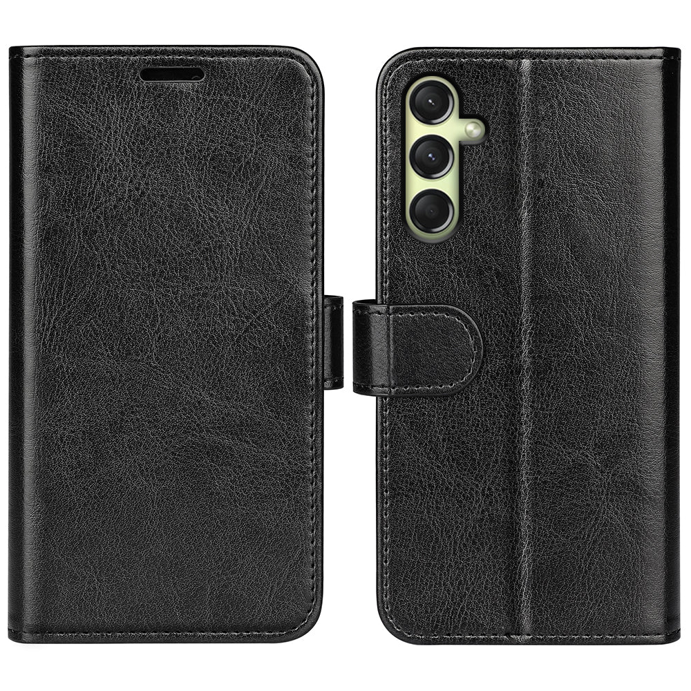 For Samsung Galaxy A16 5G / A16 4G Wallet Case Crazy Horse Texture Stand Leather Phone Cover - Black