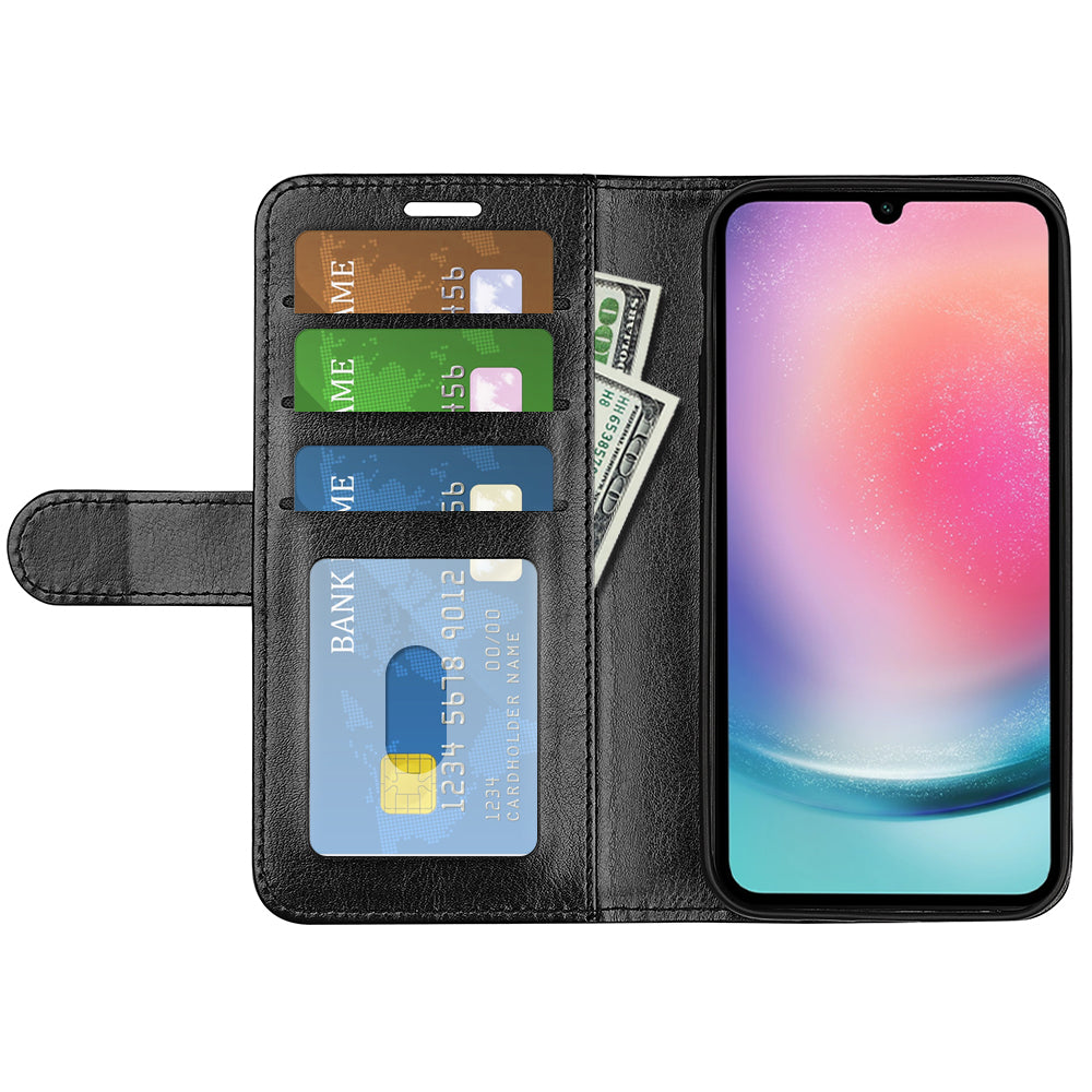 For Samsung Galaxy A16 5G / A16 4G Wallet Case Crazy Horse Texture Stand Leather Phone Cover - Black