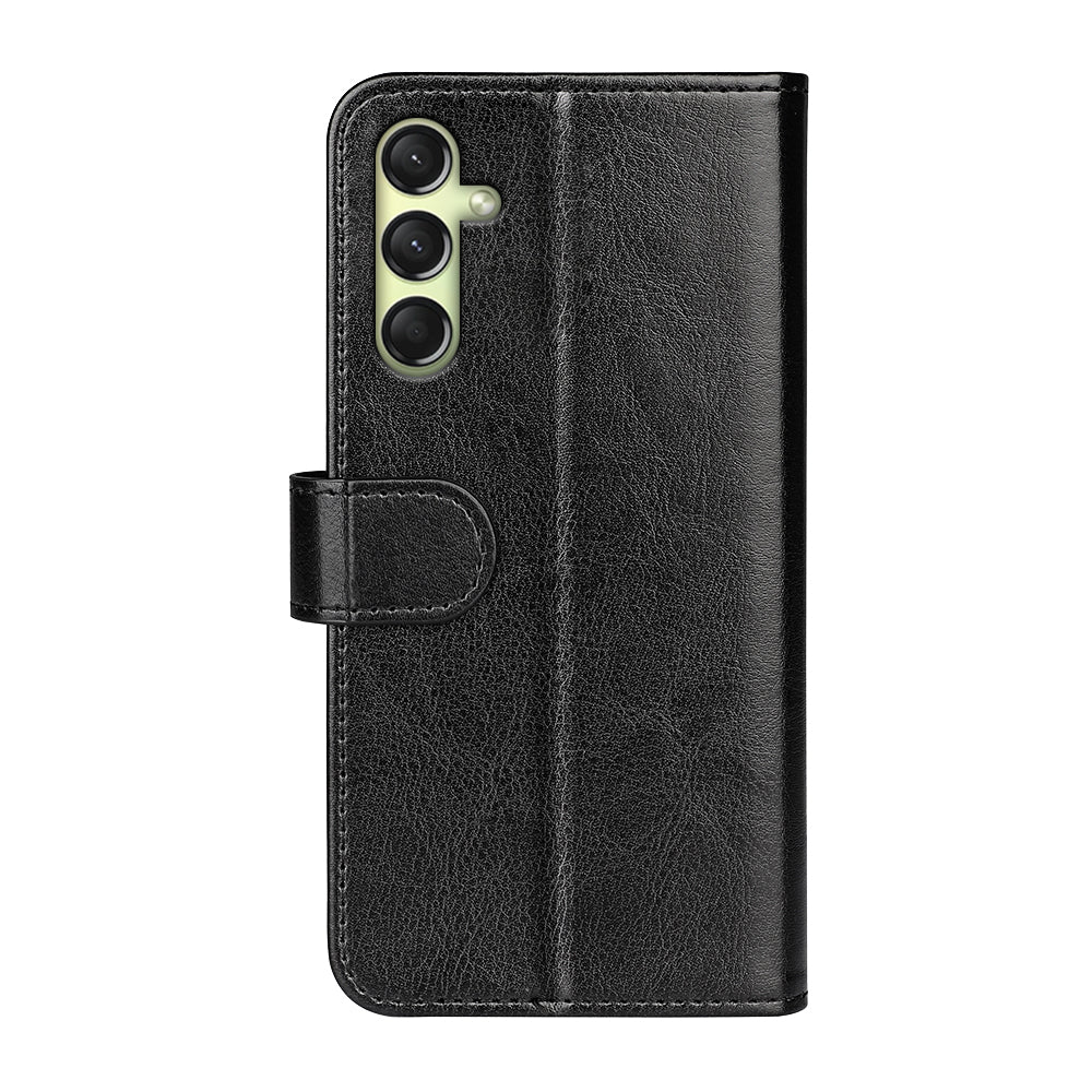 For Samsung Galaxy A16 5G / A16 4G Wallet Case Crazy Horse Texture Stand Leather Phone Cover - Black