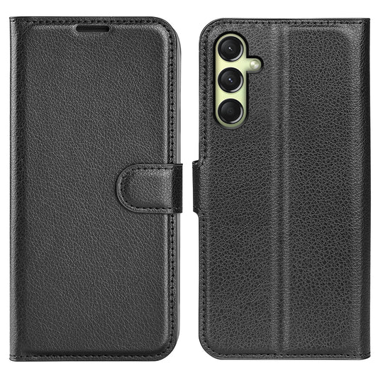 For Samsung Galaxy A16 5G / A16 4G Case Litchi Texture Shockproof Leather Wallet Phone Cover - Black