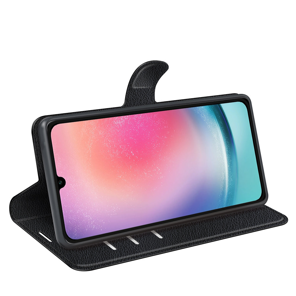 For Samsung Galaxy A16 5G / A16 4G Case Litchi Texture Shockproof Leather Wallet Phone Cover - Black