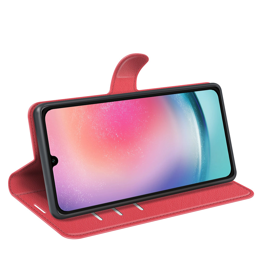 For Samsung Galaxy A16 5G / A16 4G Case Litchi Texture Shockproof Leather Wallet Phone Cover - Red