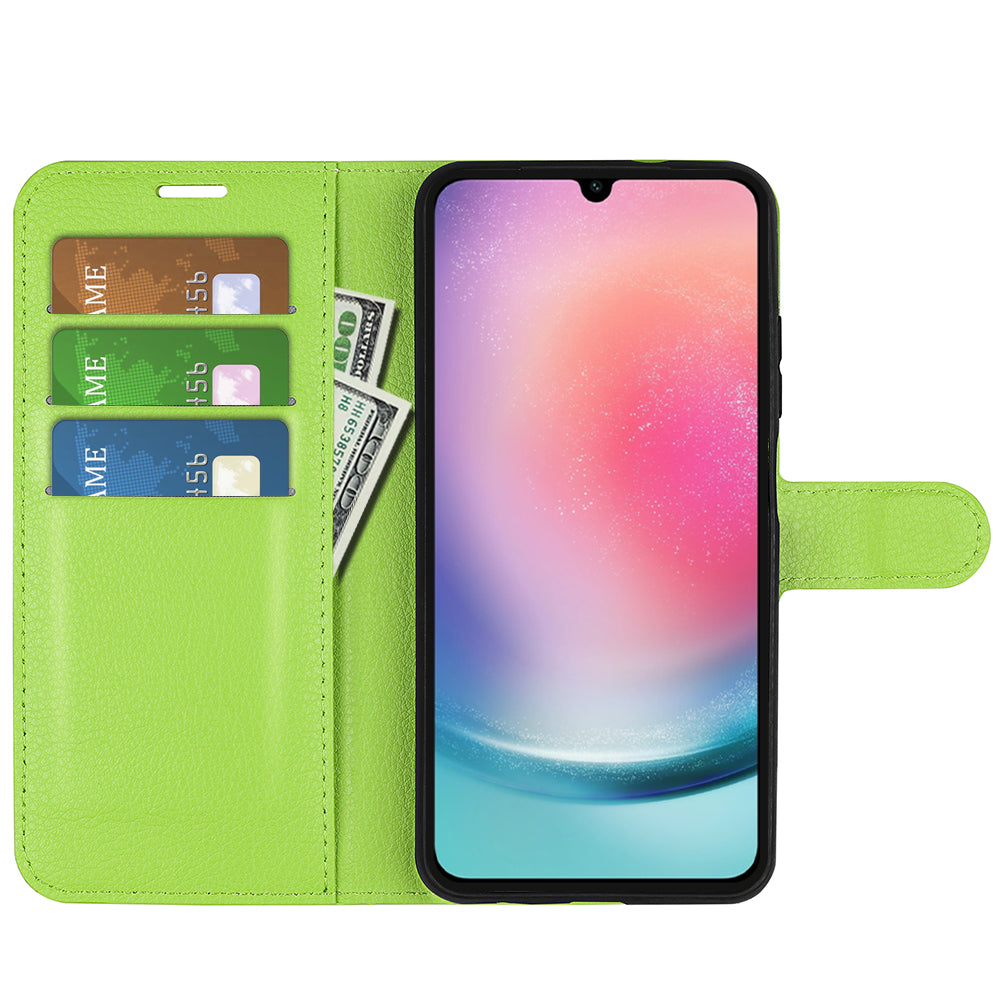 For Samsung Galaxy A16 5G / A16 4G Case Litchi Texture Shockproof Leather Wallet Phone Cover - Green