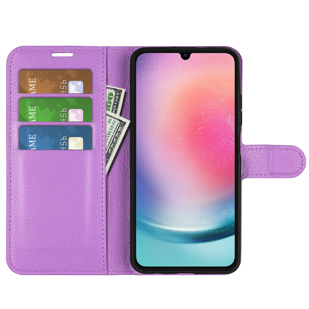 For Samsung Galaxy A16 5G / A16 4G Case Litchi Texture Shockproof Leather Wallet Phone Cover - Purple