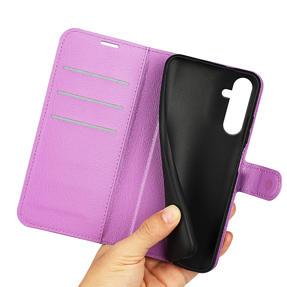 For Samsung Galaxy A16 5G / A16 4G Case Litchi Texture Shockproof Leather Wallet Phone Cover - Purple