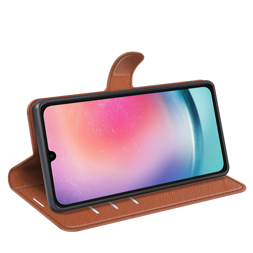 For Samsung Galaxy A16 5G / A16 4G Case Litchi Texture Shockproof Leather Wallet Phone Cover - Brown
