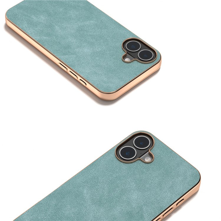 For iPhone 16 Case Electroplating PC Leather Shockproof Back Cover - Baby Blue