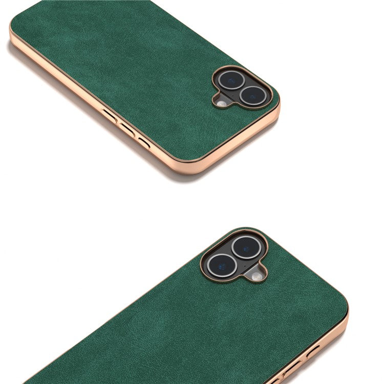 For iPhone 16 Plus Case Electroplating PC Leather Shockproof Back Cover - Green