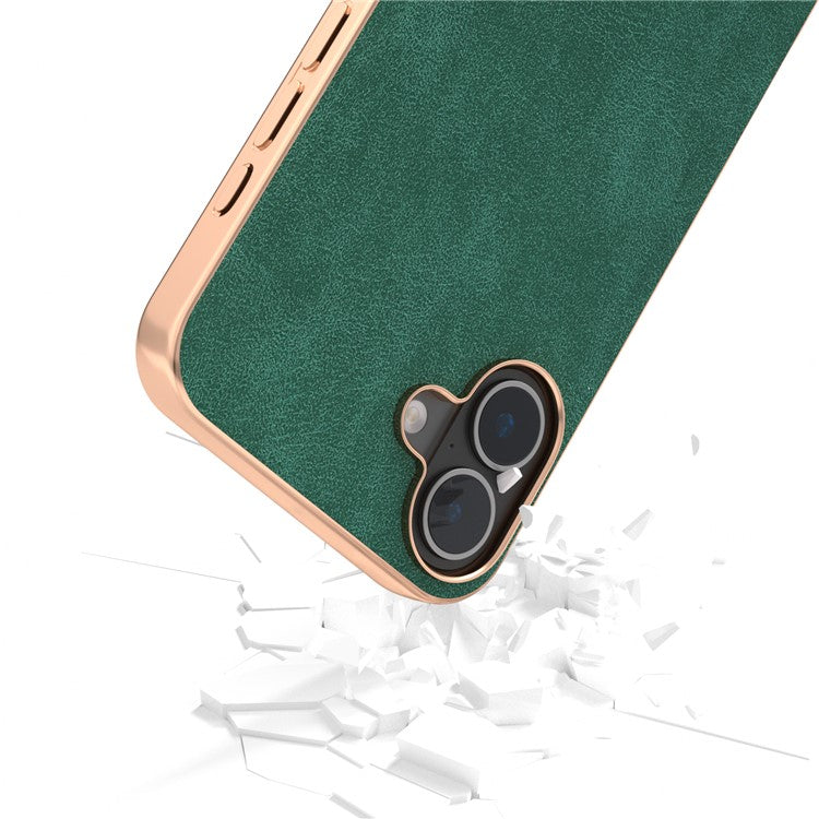 For iPhone 16 Plus Case Electroplating PC Leather Shockproof Back Cover - Green