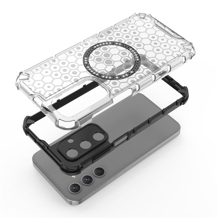 For Samsung Galaxy M35 5G Case Compatible with MagSafe Honeycomb Design TPU+PC Phone Cover - Transparent