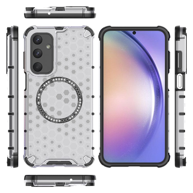 For Samsung Galaxy M35 5G Case Compatible with MagSafe Honeycomb Design TPU+PC Phone Cover - Transparent
