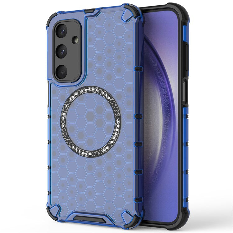 For Samsung Galaxy M35 5G Case Compatible with MagSafe Honeycomb Design TPU+PC Phone Cover - Blue
