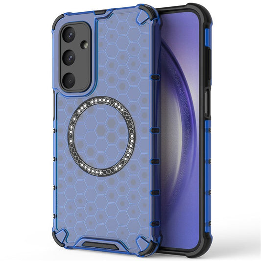 For Samsung Galaxy M35 5G Case Compatible with MagSafe Honeycomb Design TPU+PC Phone Cover - Blue
