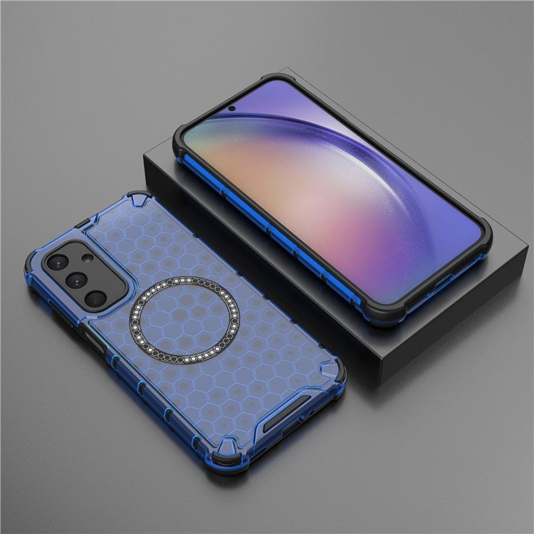 For Samsung Galaxy M35 5G Case Compatible with MagSafe Honeycomb Design TPU+PC Phone Cover - Blue