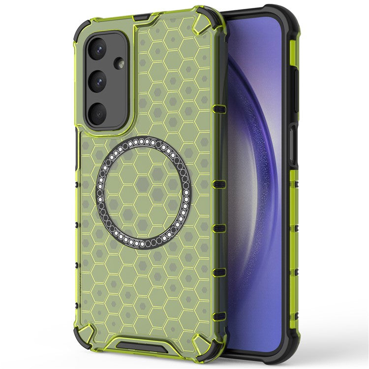 For Samsung Galaxy M35 5G Case Compatible with MagSafe Honeycomb Design TPU+PC Phone Cover - Green