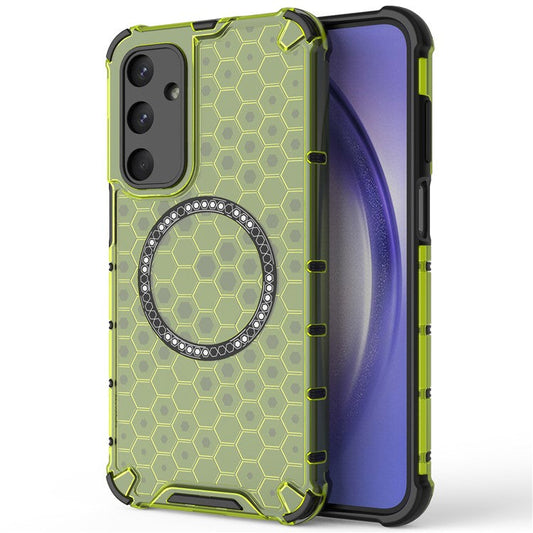 For Samsung Galaxy M35 5G Case Compatible with MagSafe Honeycomb Design TPU+PC Phone Cover - Green