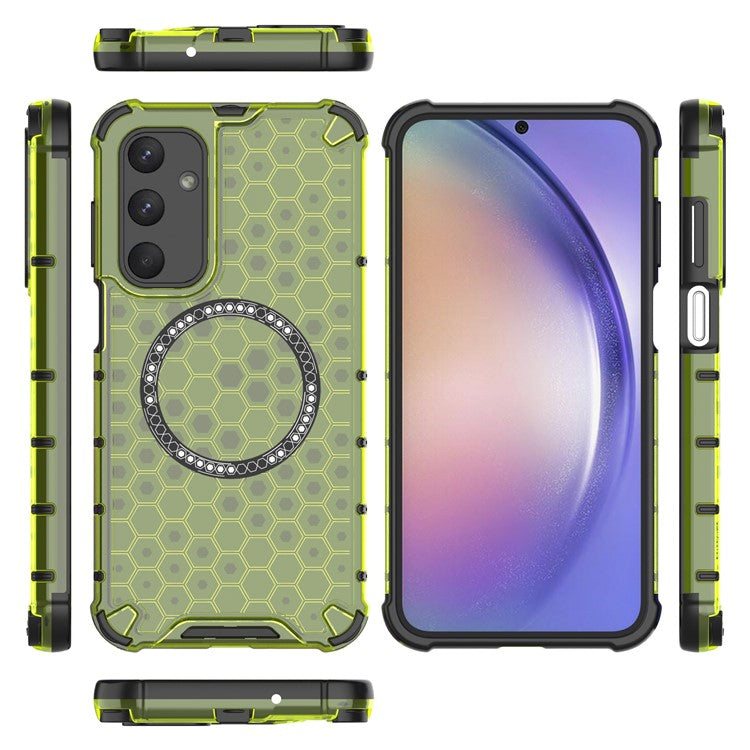 For Samsung Galaxy M35 5G Case Compatible with MagSafe Honeycomb Design TPU+PC Phone Cover - Green