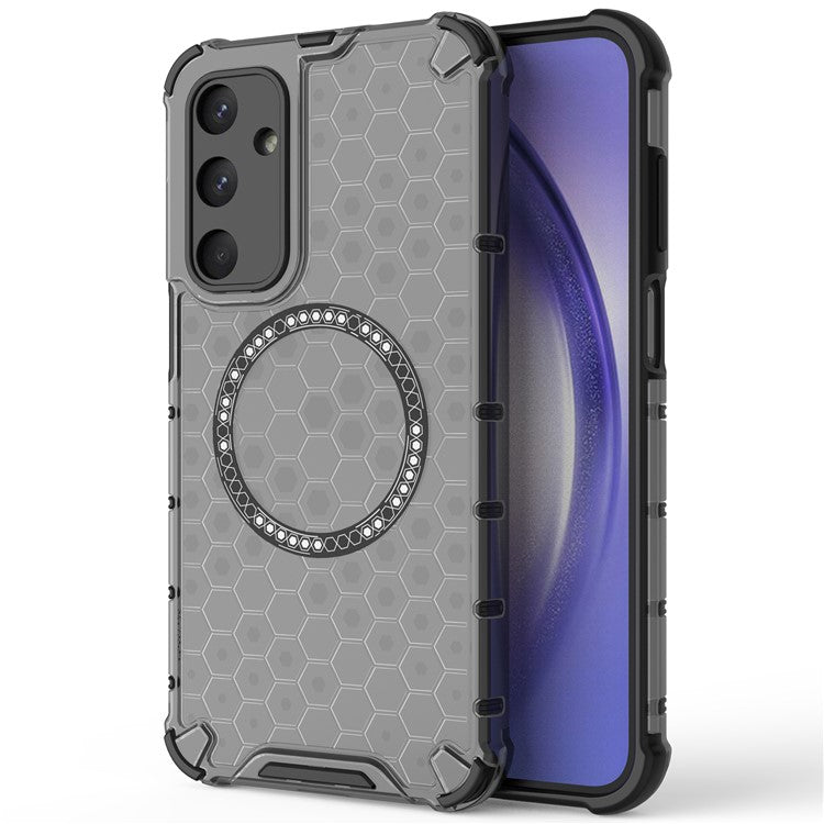 For Samsung Galaxy M35 5G Case Compatible with MagSafe Honeycomb Design TPU+PC Phone Cover - Grey