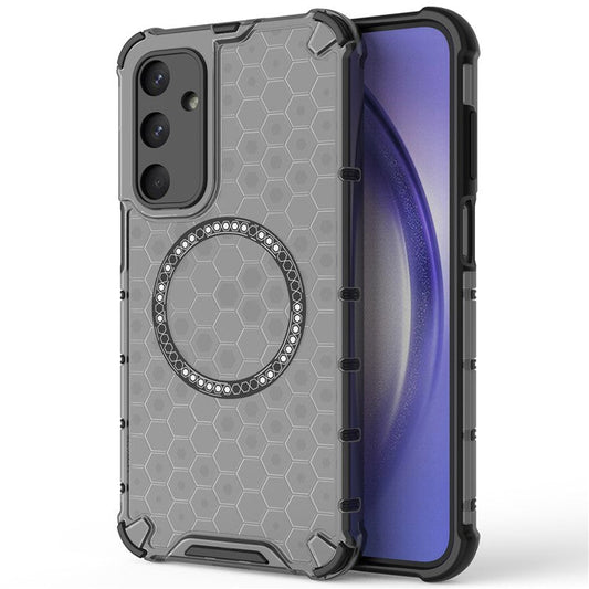 For Samsung Galaxy M35 5G Case Compatible with MagSafe Honeycomb Design TPU+PC Phone Cover - Grey