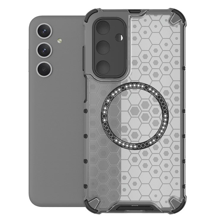 For Samsung Galaxy M35 5G Case Compatible with MagSafe Honeycomb Design TPU+PC Phone Cover - Grey