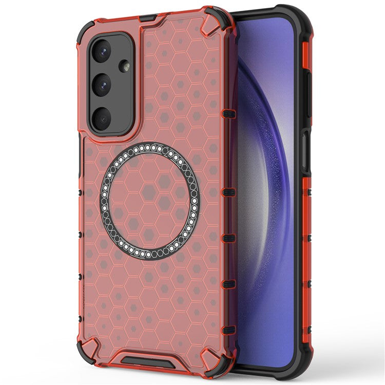 For Samsung Galaxy M35 5G Case Compatible with MagSafe Honeycomb Design TPU+PC Phone Cover - Red