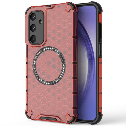 For Samsung Galaxy M35 5G Case Compatible with MagSafe Honeycomb Design TPU+PC Phone Cover - Red