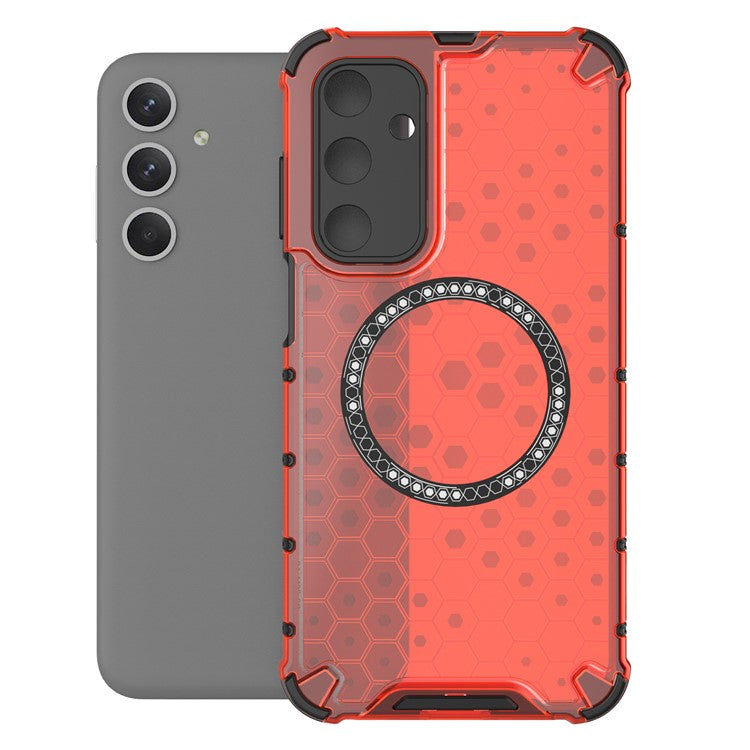 For Samsung Galaxy M35 5G Case Compatible with MagSafe Honeycomb Design TPU+PC Phone Cover - Red