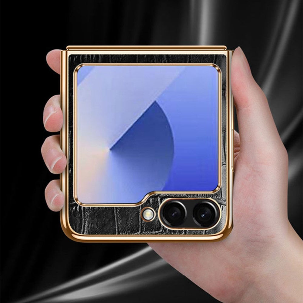 For Samsung Galaxy Z Flip7 FE 5G / Z Flip6 5G Case Crocodile Texture Genuine Cow Leather+PC Phone Cover - Red