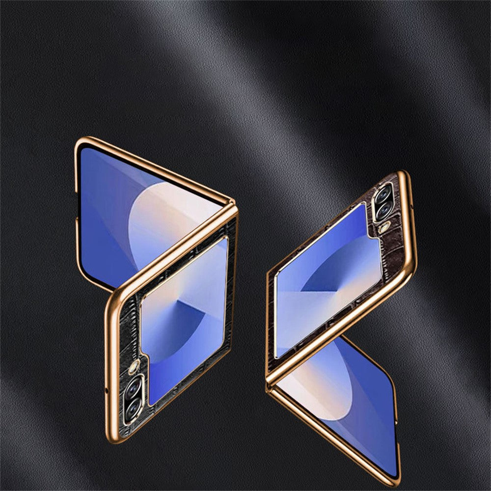 For Samsung Galaxy Z Flip7 FE 5G / Z Flip6 5G Case Crocodile Texture Genuine Cow Leather+PC Phone Cover - Red