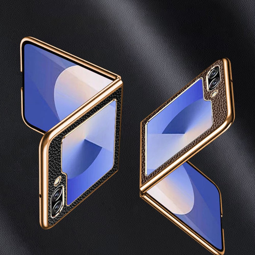 For Samsung Galaxy Z Flip7 FE 5G / Z Flip6 5G Case Litchi Texture Genuine Cow Leather+PC Phone Cover - Red