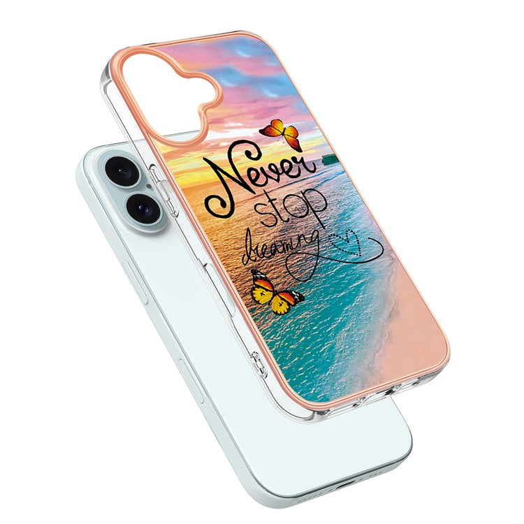 YB IMD Series-16 Style-E For iPhone 16 Case IMD Marble Flower Pattern TPU Phone Cover - Never Stop Dreaming