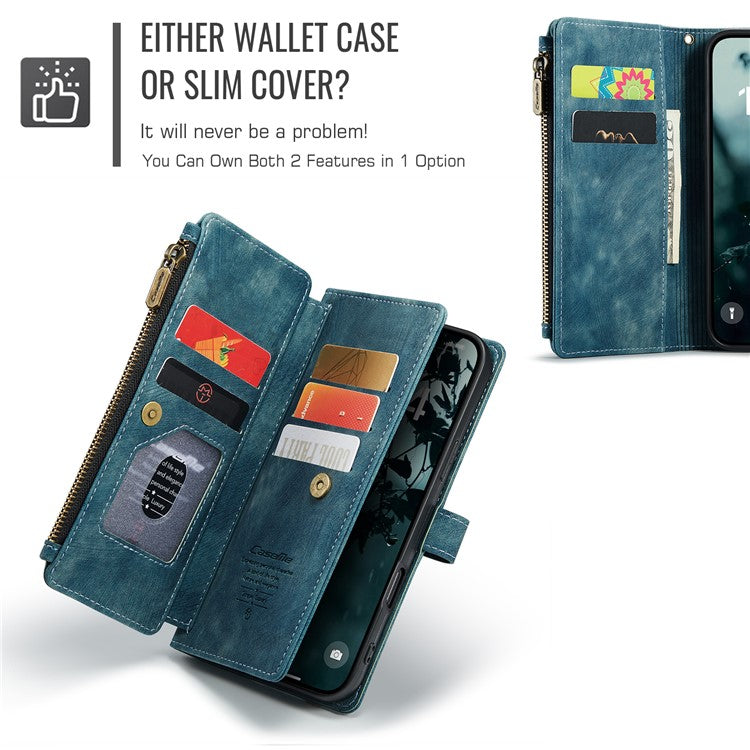 CASEME C30 Series for iPhone 16 Case PU Leather 7 Card Slots Wallet Phone Cover - Blue