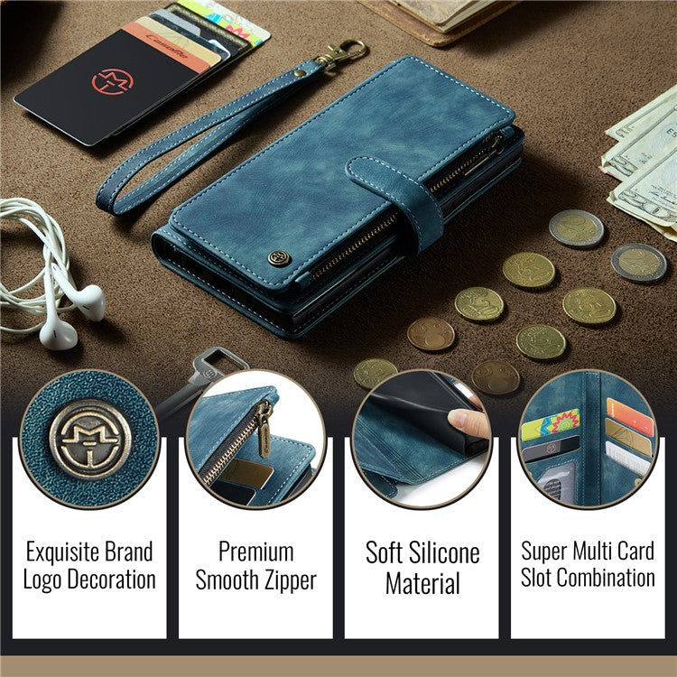 CASEME C30 Series for iPhone 16 Case PU Leather 7 Card Slots Wallet Phone Cover - Blue