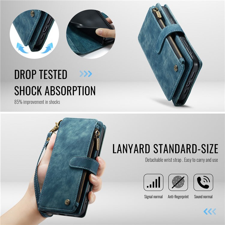 CASEME C30 Series for iPhone 16 Case PU Leather 7 Card Slots Wallet Phone Cover - Blue